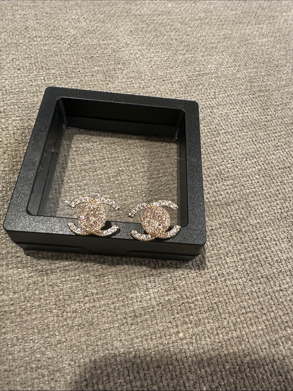 Crystal Interlocking Stud Earrings - Gold Tone
